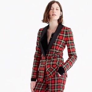 NWT! JCREW LUX Parke Blazer in Red Tartan Plaid Jacket w Black Shawl Collar